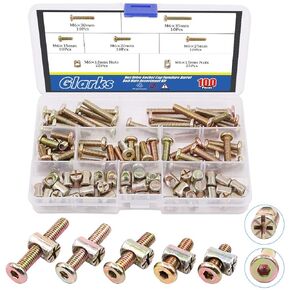 Glarks 100Pcs Zinc Plated M6 x 40/50/60/70/80mm Hex Socket Head Cap Screws Bolts Furniture Crib Bolts with Barrel Nuts Assortment Kit