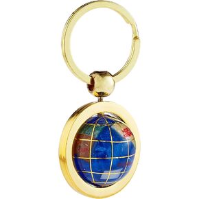 Unique Art 1-Inch Diameter Bahama Blue Pearl Swirl Ocean Gemstone World Globe Keychain with Gold Keyring
