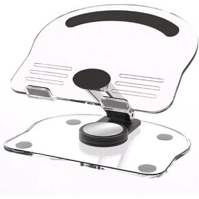 XIHAMA Acrylic Tablet Stand Holder with 360 Rotatable Base,Foldable Adjustable Transparent iPad Stand for Desktop for iPad/Pro/Air and Tablet with 4.7-13 inch Transparent (Black)