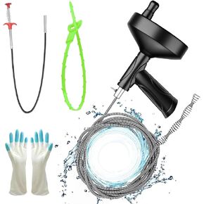Drain Auger,10FT Snake Drain Clog Remover Tool for Sewers, Kitchens and Bathrooms, Comes with Gloves and Drain Snake Flex Pickup and Hair Clog Plastic Strip (10FT)