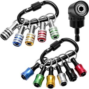 12PCS Drill Bit Holder Keychain, 11PCS Bit Holder Cool Gadgets/ 105°Right Angle Drill Driver, 1/4’’ Quick Release Bit Holder for Impact Driver Bit Holder Keychain Drill Bit Extension