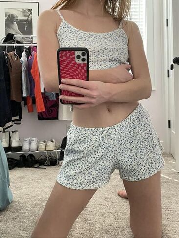 Yuemengxuan Two Piece Outfits for Women Lounge Set Y2k Crop Top Shirt Shorts Set Summer Outfits Loungewear Pajamas Set in Saudi Arabia