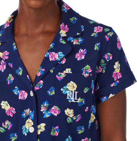 Lauren Ralph Lauren Short Sleeve Notch Collar Boxer PJ Set Navy Ground Floral LG (US 12-14) in Saudi Arabia