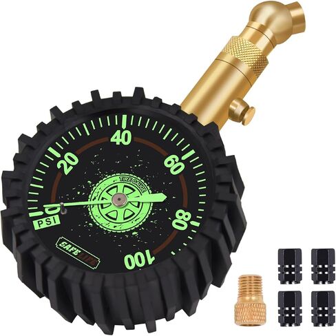 مقياس ضغط الإطارات (0-100 رطل لكل بوصة مربعة) عالي التحمل، معتمد من ANSI دقيق مع قرص متوهج كبير سهل القراءة مقاس 2.5 بوصة، مقياس ضغط هواء منخفض ومرتفع. مقياس الإطارات لإطارات السيارات والشاحنات in Kuwait