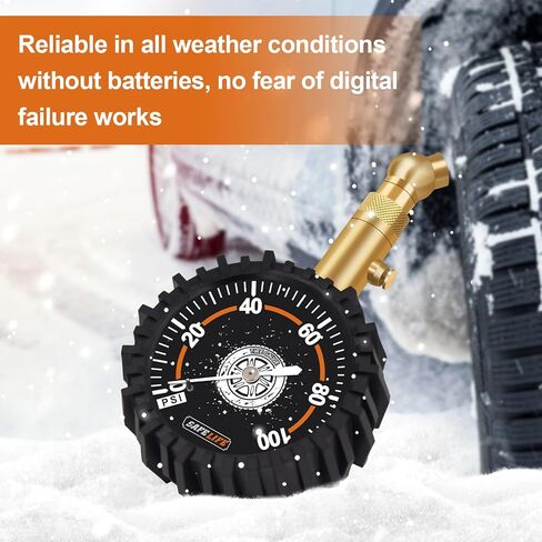 مقياس ضغط الإطارات (0-100 رطل لكل بوصة مربعة) عالي التحمل، معتمد من ANSI دقيق مع قرص متوهج كبير سهل القراءة مقاس 2.5 بوصة، مقياس ضغط هواء منخفض ومرتفع. مقياس الإطارات لإطارات السيارات والشاحنات in Kuwait