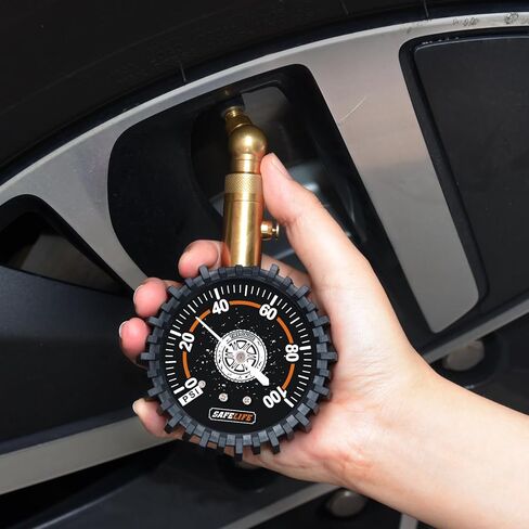 مقياس ضغط الإطارات (0-100 رطل لكل بوصة مربعة) عالي التحمل، معتمد من ANSI دقيق مع قرص متوهج كبير سهل القراءة مقاس 2.5 بوصة، مقياس ضغط هواء منخفض ومرتفع. مقياس الإطارات لإطارات السيارات والشاحنات in Kuwait