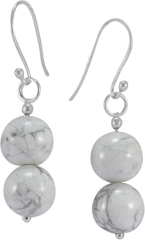 Silvesto India Handmade Jewelry Manufacturer Beaded 10mm Howlite- 2 Stone Set- 925 Sterling Silver- Dangle Earring Jaipur Rajasthan India in Kuwait