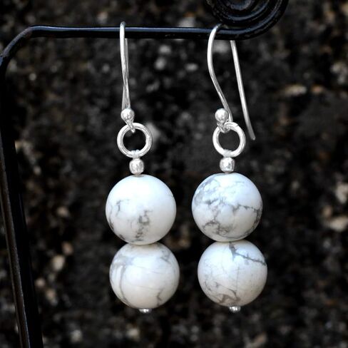 Silvesto India Handmade Jewelry Manufacturer Beaded 10mm Howlite- 2 Stone Set- 925 Sterling Silver- Dangle Earring Jaipur Rajasthan India in Kuwait