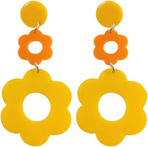 أقراط زهرة الأكريليك للنساء، أقراط ديزي، أقراط متدلية مزدوجة ديزي، أقراط زهور من الراتنج للفتيات المراهقات Y2k زهور بيضاء صفراء 60/70 ثانية in Kuwait