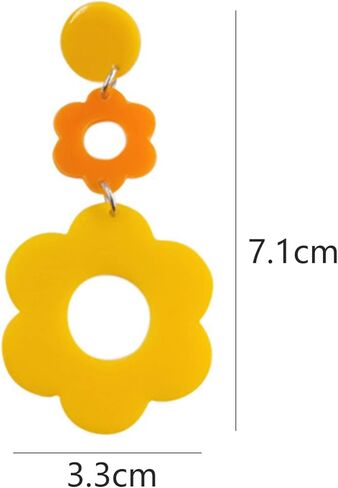 أقراط زهرة الأكريليك للنساء، أقراط ديزي، أقراط متدلية مزدوجة ديزي، أقراط زهور من الراتنج للفتيات المراهقات Y2k زهور بيضاء صفراء 60/70 ثانية in Kuwait