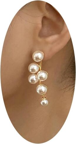 أقراط متدلية من اللؤلؤ عيار 14 قيراط مطلية بالذهب عتيقة من لؤلؤ المياه العذبة الحقيقية سلسلة طويلة أقراط زفاف صيفية مجوهرات بريبي للنساء والفتيات in Kuwait