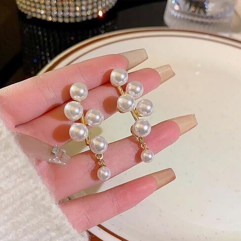 أقراط متدلية من اللؤلؤ عيار 14 قيراط مطلية بالذهب عتيقة من لؤلؤ المياه العذبة الحقيقية سلسلة طويلة أقراط زفاف صيفية مجوهرات بريبي للنساء والفتيات in Kuwait