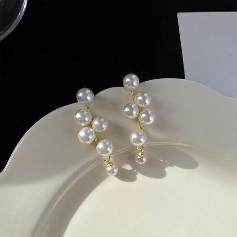 أقراط متدلية من اللؤلؤ عيار 14 قيراط مطلية بالذهب عتيقة من لؤلؤ المياه العذبة الحقيقية سلسلة طويلة أقراط زفاف صيفية مجوهرات بريبي للنساء والفتيات in Kuwait