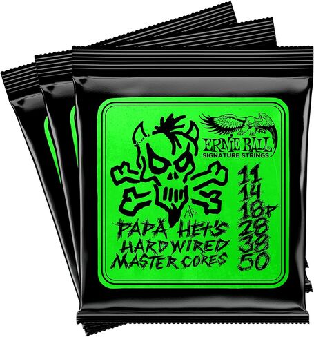 أوتار جيتار كهربائي من Ernie Ball Papa Het's Hardwired Master Core Signature، 3 عبوات من القصدير، إصدار محدود، مقياس 11-50 (P03821) in Saudi Arabia