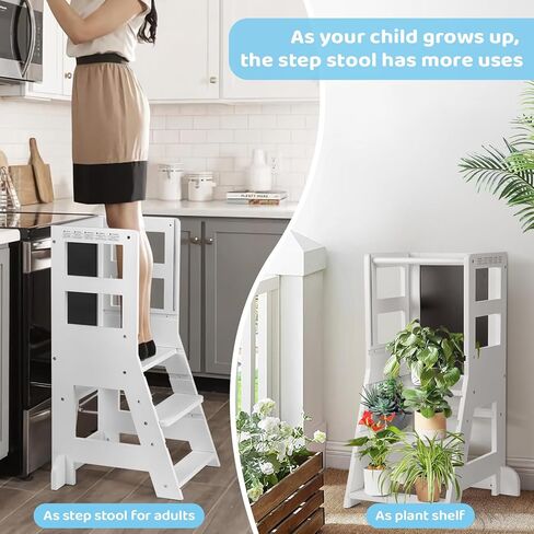 برج للأطفال الصغار مع 3 مستويات ارتفاع قابلة للتعديل، مقعد للأطفال الصغار مع لوح أبيض مغناطيسي ولوحة سوداء قابلة للإزالة للرسم، برج آمن للأطفال مناسب للاستخدام في المطبخ/العداد/الحوض، أبيض in Kuwait