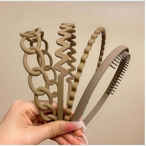 Plastic Headbands Kit Matt Surface, Headbands with Comb Teeth for Women and Girls, Different Style Headbands 4 Pieces DIY Headbands Wear in Different Occasions-Light coffee brown in Saudi Arabia