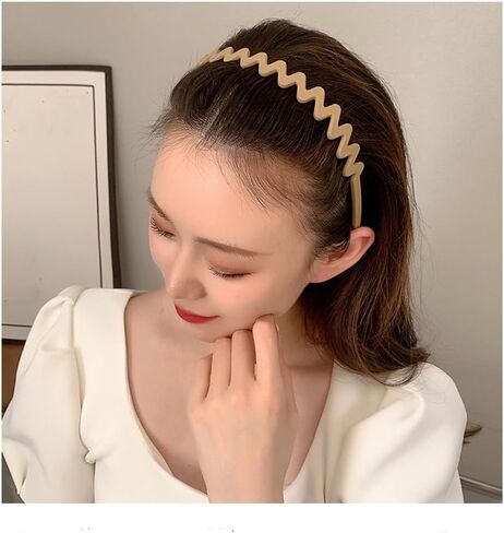 Plastic Headbands Kit Matt Surface, Headbands with Comb Teeth for Women and Girls, Different Style Headbands 4 Pieces DIY Headbands Wear in Different Occasions-Light coffee brown in Saudi Arabia