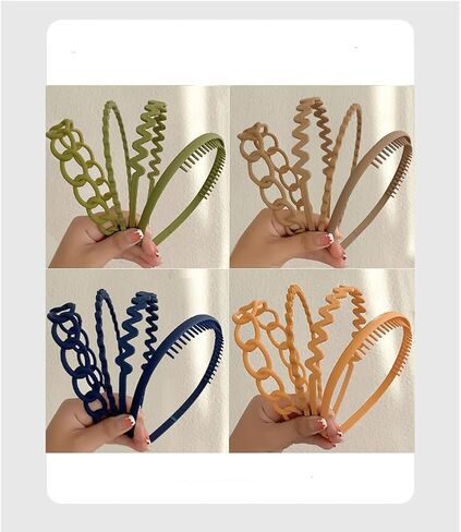 Plastic Headbands Kit Matt Surface, Headbands with Comb Teeth for Women and Girls, Different Style Headbands 4 Pieces DIY Headbands Wear in Different Occasions-Light coffee brown in Saudi Arabia