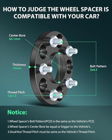 SCITOO 5 Lug 5x4.5 Wheel Spacers 15mm Studs 12x1.5 Bore 64.1mm Wheel Spacers 5x114.3mm Compatible with for TLX Wheel Spacers for TSX Wheel Spacers for Accord Crosstour Wheel Spacers Set of 2 in Saudi Arabia