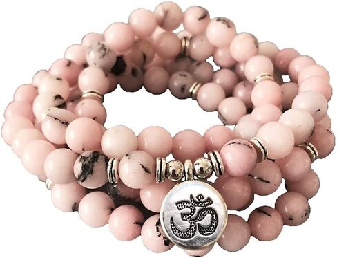 POWERFUL HEART CHAKRA & THROAT CHAKRA 108 Mala Beads Peruvian Pink Opal Real Semi-Precious Stones Stretchy Yoga Bracelet Meditation Chakra Necklace USA HANDMADE in Saudi Arabia