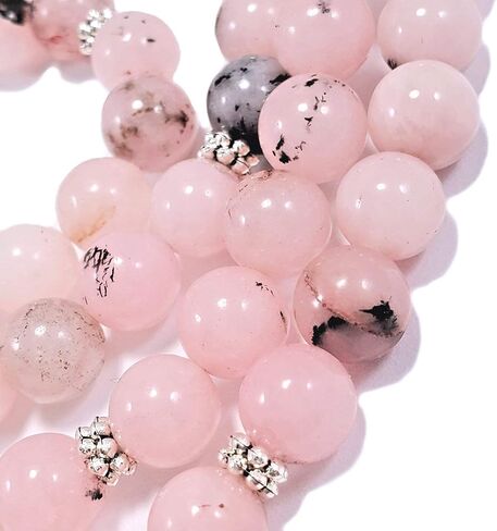 POWERFUL HEART CHAKRA & THROAT CHAKRA 108 Mala Beads Peruvian Pink Opal Real Semi-Precious Stones Stretchy Yoga Bracelet Meditation Chakra Necklace USA HANDMADE in Saudi Arabia