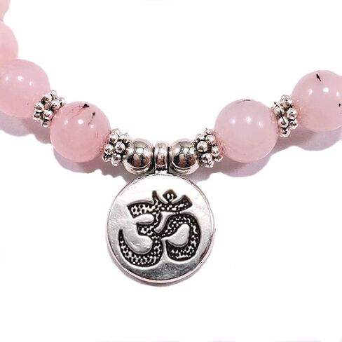 POWERFUL HEART CHAKRA & THROAT CHAKRA 108 Mala Beads Peruvian Pink Opal Real Semi-Precious Stones Stretchy Yoga Bracelet Meditation Chakra Necklace USA HANDMADE in Saudi Arabia