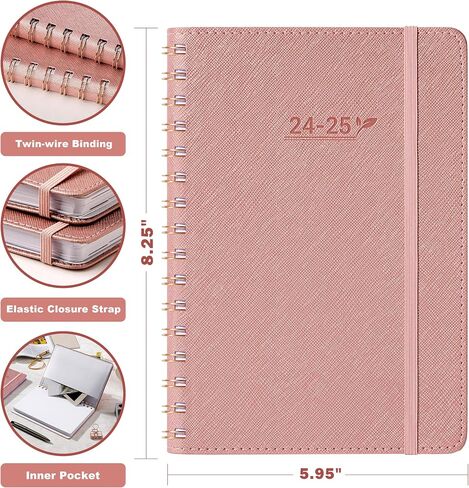 2024-2025 Appointment Book - Daily Hourly Planner 2024-2025, 6.4" x 8.5", JUL. 2024 - DEC. 2025, Weekly Appointment Book with 30-Minute Interval + Soft Cover + Twin-Wire Binding + Printed Tabs - Pink in Saudi Arabia