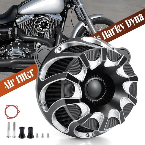 طقم نظام فلتر مدخل منظف الهواء لـ Dyna/FXR EVO & Twin Cam 1993-2017 Softail EVO & Twin Cam 2000-2015 طقم فلتر منقي هواء قطع Cnc للتجول في Road King Street Glide1993-2007 (أسود) in Kuwait