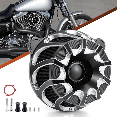 طقم نظام فلتر مدخل منظف الهواء لـ Dyna/FXR EVO & Twin Cam 1993-2017 Softail EVO & Twin Cam 2000-2015 طقم فلتر منقي هواء قطع Cnc للتجول في Road King Street Glide1993-2007 (أسود) in Kuwait