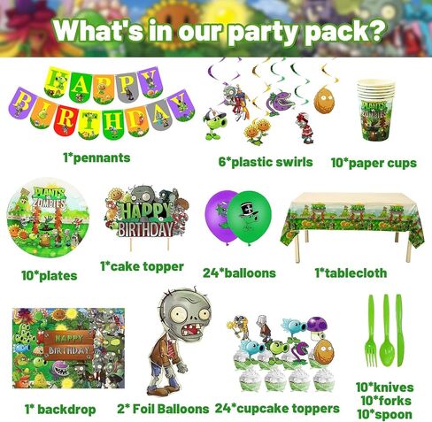 Plants Birthday Party Supplies Birthday Decorations for Girls and Boys Include Banner, Tableware, Balloon, Cake Toppers, Plastic Swirls, Paper Cup, Tablecloth, Backdrop For Games Theme Party in Saudi Arabia