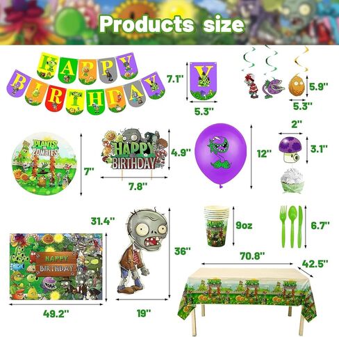 Plants Birthday Party Supplies Birthday Decorations for Girls and Boys Include Banner, Tableware, Balloon, Cake Toppers, Plastic Swirls, Paper Cup, Tablecloth, Backdrop For Games Theme Party in Saudi Arabia