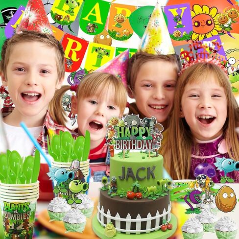 Plants Birthday Party Supplies Birthday Decorations for Girls and Boys Include Banner, Tableware, Balloon, Cake Toppers, Plastic Swirls, Paper Cup, Tablecloth, Backdrop For Games Theme Party in Saudi Arabia