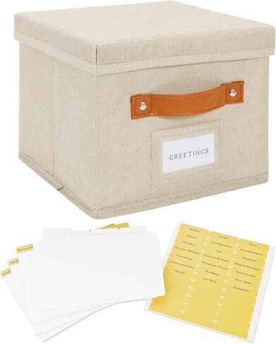 Greeting Card Organizer Box with dividers - Storage Box with lid Holds 150+ Cards - Assortment Box for Greeting Cards,Recipes, Photos, Envelopes, Keepsake - 9 x 9 x 7 Inches (Beige, 1 pcs) in Saudi Arabia