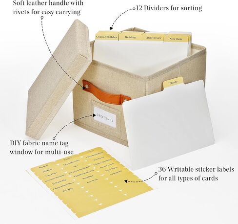 Greeting Card Organizer Box with dividers - Storage Box with lid Holds 150+ Cards - Assortment Box for Greeting Cards,Recipes, Photos, Envelopes, Keepsake - 9 x 9 x 7 Inches (Beige, 1 pcs) in Saudi Arabia
