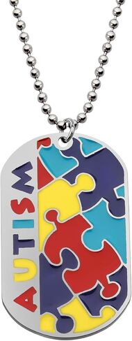 CHOORO Autism Puzzle Piece Dog Tag Necklace/Keychain Asperger Awareness Jewelry Gift for Autism Mom/Autism Teacher/Autistic Girl in Saudi Arabia