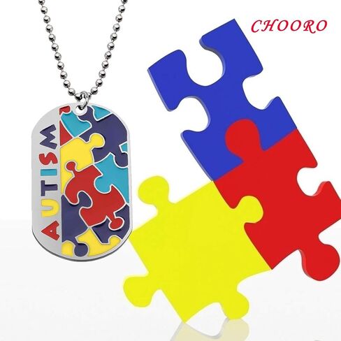CHOORO Autism Puzzle Piece Dog Tag Necklace/Keychain Asperger Awareness Jewelry Gift for Autism Mom/Autism Teacher/Autistic Girl in Saudi Arabia