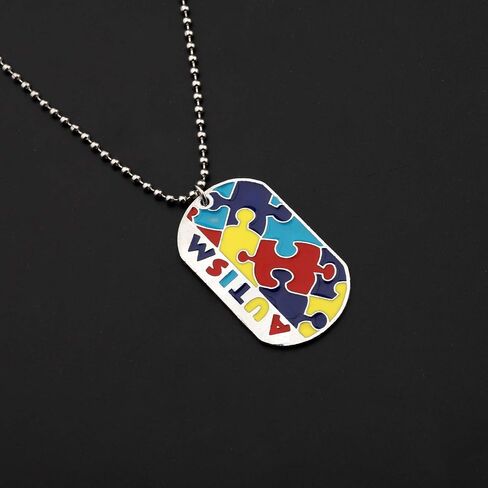 CHOORO Autism Puzzle Piece Dog Tag Necklace/Keychain Asperger Awareness Jewelry Gift for Autism Mom/Autism Teacher/Autistic Girl in Saudi Arabia