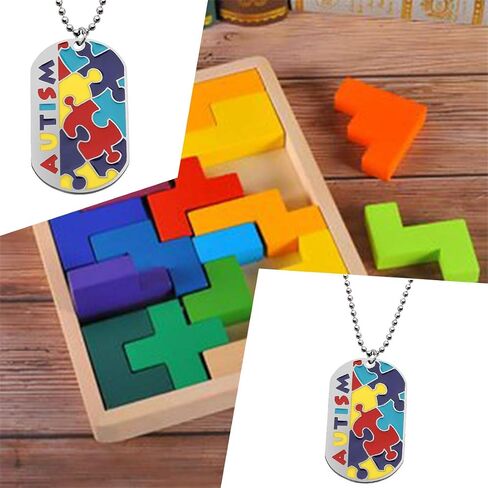 CHOORO Autism Puzzle Piece Dog Tag Necklace/Keychain Asperger Awareness Jewelry Gift for Autism Mom/Autism Teacher/Autistic Girl in Saudi Arabia