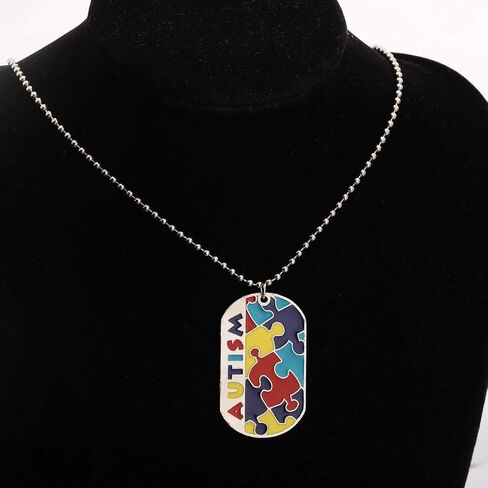 CHOORO Autism Puzzle Piece Dog Tag Necklace/Keychain Asperger Awareness Jewelry Gift for Autism Mom/Autism Teacher/Autistic Girl in Saudi Arabia
