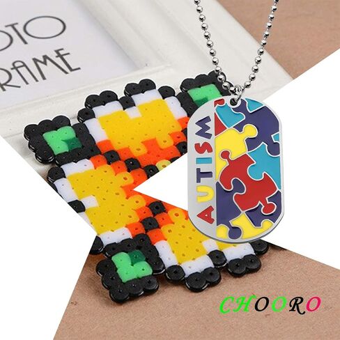 CHOORO Autism Puzzle Piece Dog Tag Necklace/Keychain Asperger Awareness Jewelry Gift for Autism Mom/Autism Teacher/Autistic Girl in Saudi Arabia