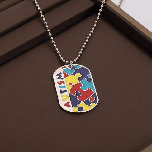CHOORO Autism Puzzle Piece Dog Tag Necklace/Keychain Asperger Awareness Jewelry Gift for Autism Mom/Autism Teacher/Autistic Girl in Saudi Arabia