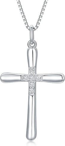 Natural Diamonds Cross Necklace for Women, Sterling Silver Faith Crucifix Cross Pendant Blessed Jewelry Gifts for Wife, Mom, Girls 18"+2" in Saudi Arabia