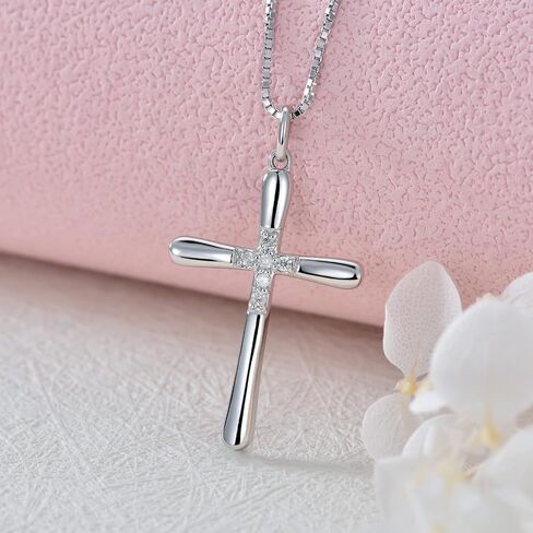Natural Diamonds Cross Necklace for Women, Sterling Silver Faith Crucifix Cross Pendant Blessed Jewelry Gifts for Wife, Mom, Girls 18"+2" in Saudi Arabia
