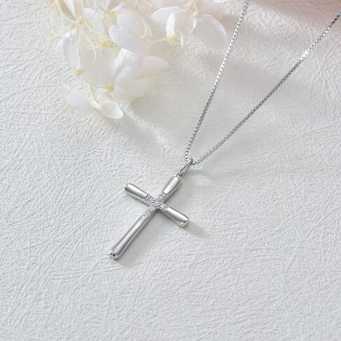 Natural Diamonds Cross Necklace for Women, Sterling Silver Faith Crucifix Cross Pendant Blessed Jewelry Gifts for Wife, Mom, Girls 18"+2" in Saudi Arabia