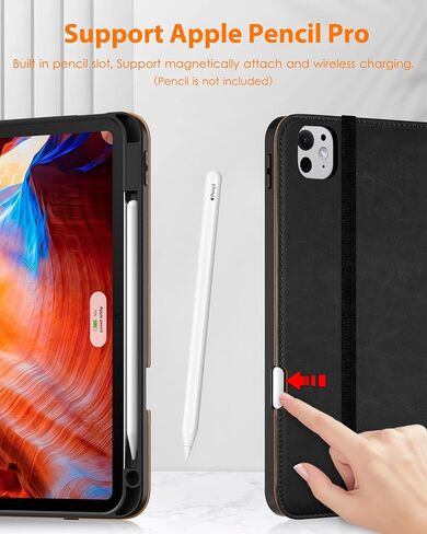حافظة DTTO لجهاز iPad Pro مقاس 11 بوصة (M4) 2024، غطاء حامل قابل للطي من الجلد الفاخر مع حامل أقلام - تنبيه/غفو تلقائي وزوايا رؤية متعددة، بني in Kuwait
