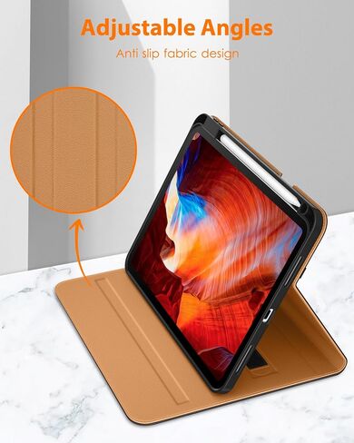 حافظة DTTO لجهاز iPad Pro مقاس 11 بوصة (M4) 2024، غطاء حامل قابل للطي من الجلد الفاخر مع حامل أقلام - تنبيه/غفو تلقائي وزوايا رؤية متعددة، بني in Kuwait