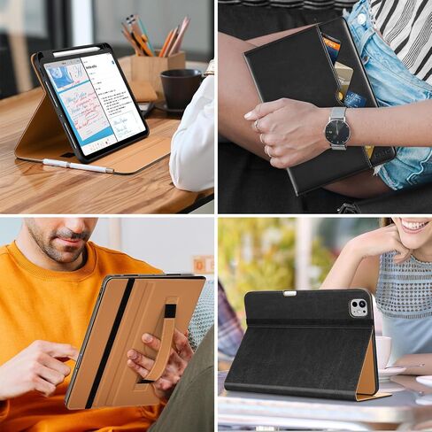 حافظة DTTO لجهاز iPad Pro مقاس 11 بوصة (M4) 2024، غطاء حامل قابل للطي من الجلد الفاخر مع حامل أقلام - تنبيه/غفو تلقائي وزوايا رؤية متعددة، بني in Kuwait