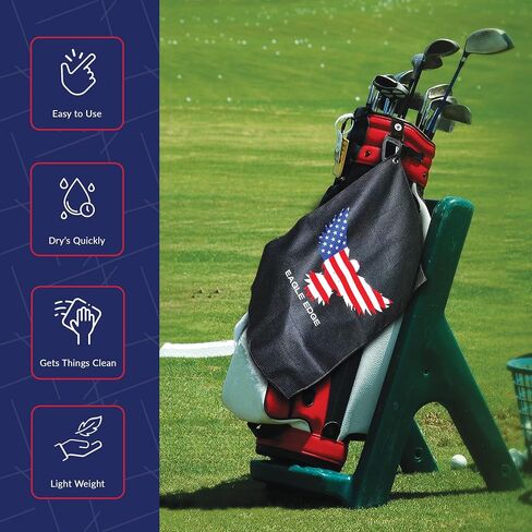 Premium Microfiber Golf Towel with Bag Clip – Patriotic Eagle Designed Black Colored Rag for Golf – Ideal Golf Accessories for Men and Women Golfers (Large – 23.5" x 16") in Saudi Arabia