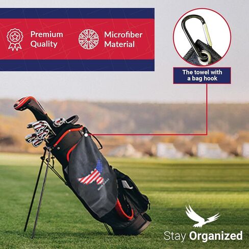 Premium Microfiber Golf Towel with Bag Clip – Patriotic Eagle Designed Black Colored Rag for Golf – Ideal Golf Accessories for Men and Women Golfers (Large – 23.5" x 16") in Saudi Arabia