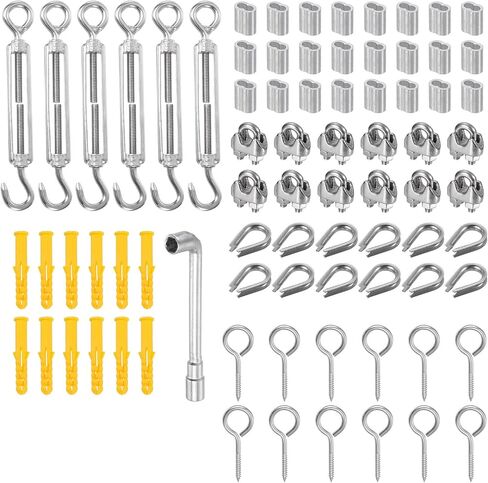 PATIKIL 6 x M5 Turnbuckle Tension with Eye & Hook, 12 x M3 Wire Rope Cable Clips, 12 x M3 Thimble, 24 x Crimping Sleeves, 1/8 Inch Stainless Steel Kit for Garden Outdoor in Saudi Arabia